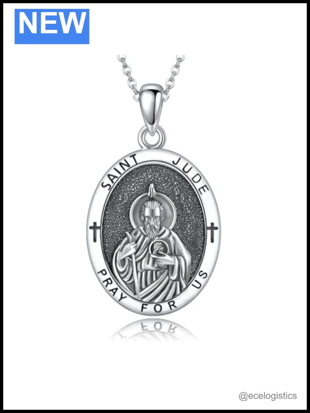 Sterling Silver St Jude Medal Pendant Necklace 20in Box Chain